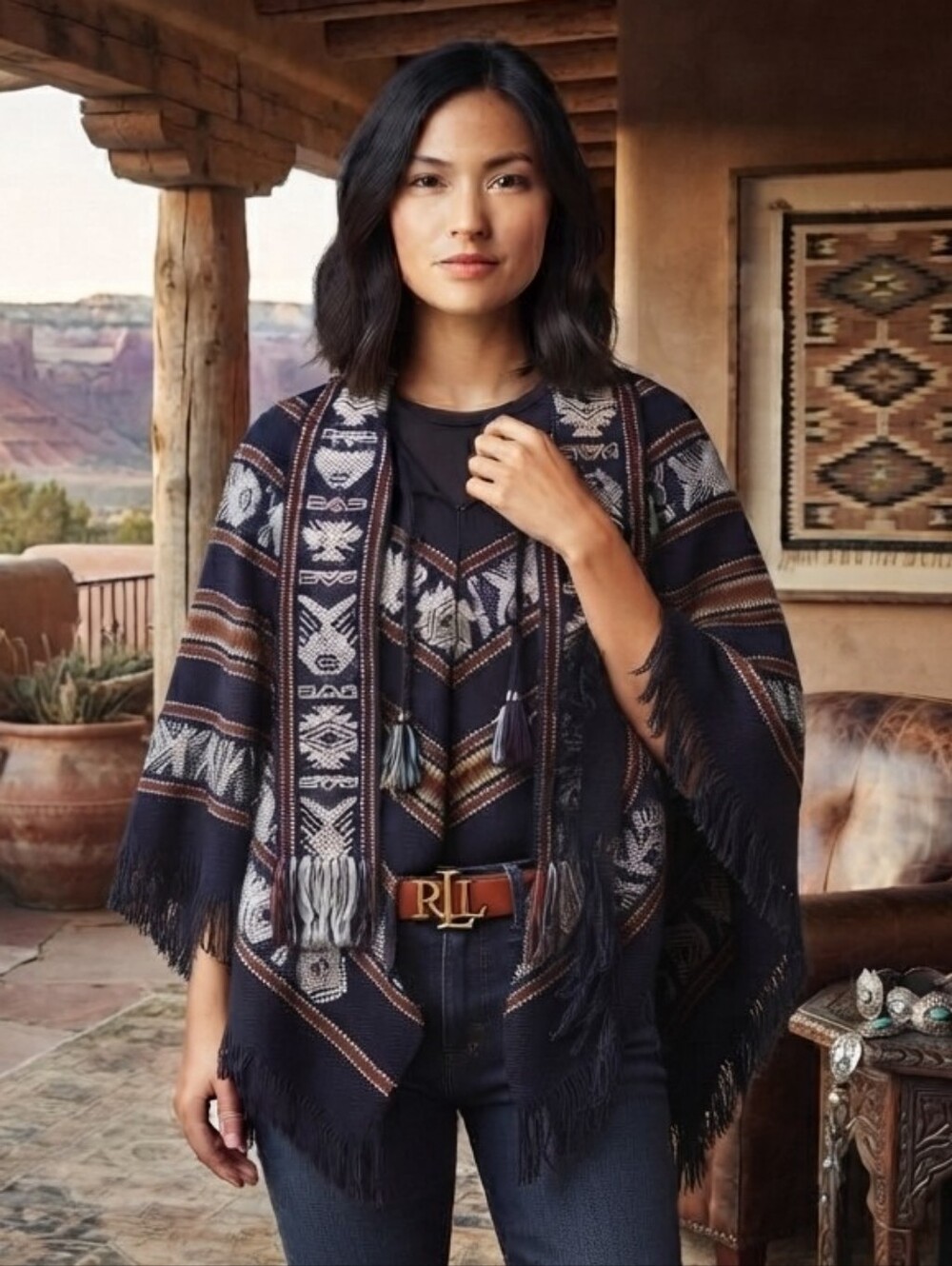 NWOT Tejidos Diaz Ecuador Ethnic Wool Poncho O/S Old Money Navajo Southwestern
